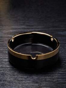 1pc Ceramic Gold Plated Luxury Ashtray Decor Piece (Variations In Craftsmanship Between Production Batches Are Normal And Do Not Affect Usability), Back To School Supplies - Black - View 3