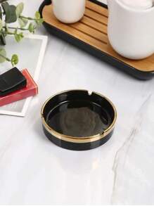 1pc Ceramic Gold Plated Luxury Ashtray Decor Piece (Variations In Craftsmanship Between Production Batches Are Normal And Do Not Affect Usability), Back To School Supplies - Black - View 2