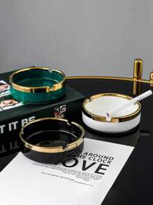 1pc Ceramic Gold Plated Luxury Ashtray Decor Piece (Variations In Craftsmanship Between Production Batches Are Normal And Do Not Affect Usability), Back To School Supplies - Black - View 1