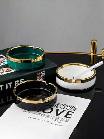 1pc Ceramic Gold Plated Luxury Ashtray Decor Piece (Variations In Craftsmanship Between Production Batches Are Normal And Do Not Affect Usability), Back To School Supplies