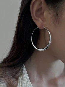 1pair Simple Luxury Fashionable Round Plain Earrings For Women's Daily Wear - Silver - View 6