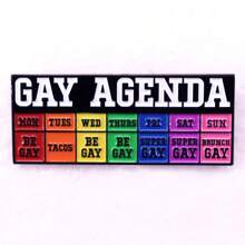 Gay Agenda Rainbow Enamel Pin, Rectangle Lapel Pin, Lgbt Rainbow Flag Accessory Pin Gift - Multicolor - View 1