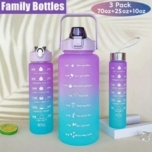 3入組隨時保持補水:帶有時間標記和掛繩的便攜式防漏水瓶-成人和家庭的完美配備! - 紫色 - 查看 1