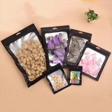 10 件裝黑色寵物材料自封鋁箔袋,帶透明窗和掛孔,多種尺寸,非常適合聖誕節、感恩節、萬聖節禮物包裝 - 黑色 - 查看 4