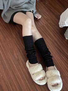 1pair Twist Knit Pile Leg Warmers - Black - View 3