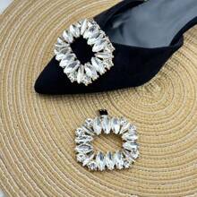 可拆卸鞋扣裝飾鞋夾花朵設計水鑽鞋配件適用於高跟鞋和高跟鞋 - 金色 - 查看 2