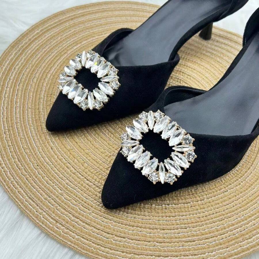 可拆卸鞋扣裝飾鞋夾花朵設計水鑽鞋配件適用於高跟鞋和高跟鞋 - 金色 - 查看 1