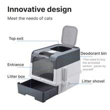 1pc Portable & Foldable & Drawer Type Cat Litter Box With Spoon, Easy To Clean Pet Toilet - Grey - View 3