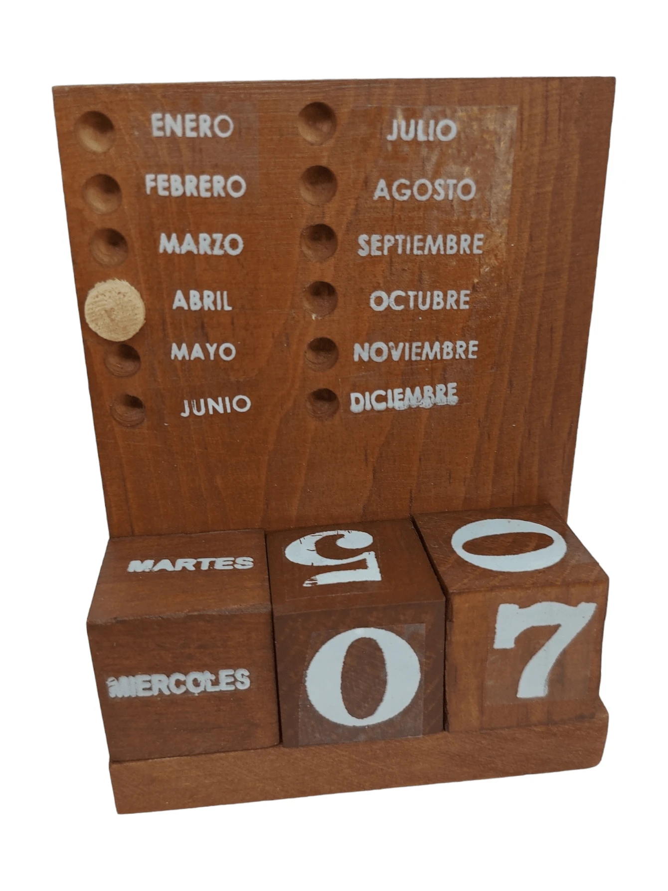 Pequeño calendario perpetuo de dados decorativo para escritorio, estantería, oficina y hogar, útiles escolares para volver al colegio - Marrón - Ver 1