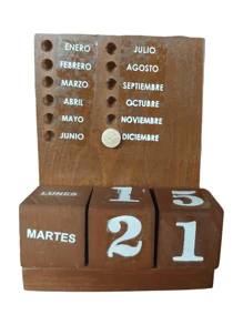 Pequeño calendario perpetuo de dados decorativo para escritorio, estantería, oficina y hogar, útiles escolares para volver al colegio - Marrón - Ver 5