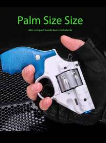 1pc Small Revolver Toy Gun, Aluminum Alloy Soft Bullet Gun, Double-action Semi-automatic Pistol - Blue - View 4