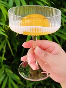 1pc 280ml Transparent Glass Ribbed Cocktail Glass, Ice Cream Bowl, Cold Drink Cup, Milkshake Cup - Clear - View 8