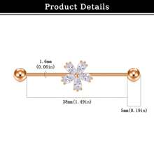 Acefun 1 套 6 件裝 14 克玫瑰金不銹鋼 Aop 球,水晶花,箭頭形工業槓鈴,帶紫外線珠,日常穿耳飾品,條長 38 毫米