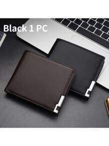1 chiếc ví phiên bản Hàn Quốc, ví nhỏ đựng thẻ, ví đựng tiền xu, cạnh sắt có ngăn đựng tiền, có khe cắm thẻ, dùng làm quà tặng sinh nhật hàng ngày, quà tặng Ngày của Cha, phù hợp cho nam thanh niên - màu đen - Xem 1