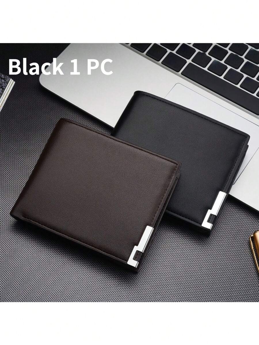 1 chiếc ví phiên bản Hàn Quốc, ví nhỏ đựng thẻ, ví đựng tiền xu, cạnh sắt có ngăn đựng tiền, có khe cắm thẻ, dùng làm quà tặng sinh nhật hàng ngày, quà tặng Ngày của Cha, phù hợp cho nam thanh niên - màu đen - Xem 1