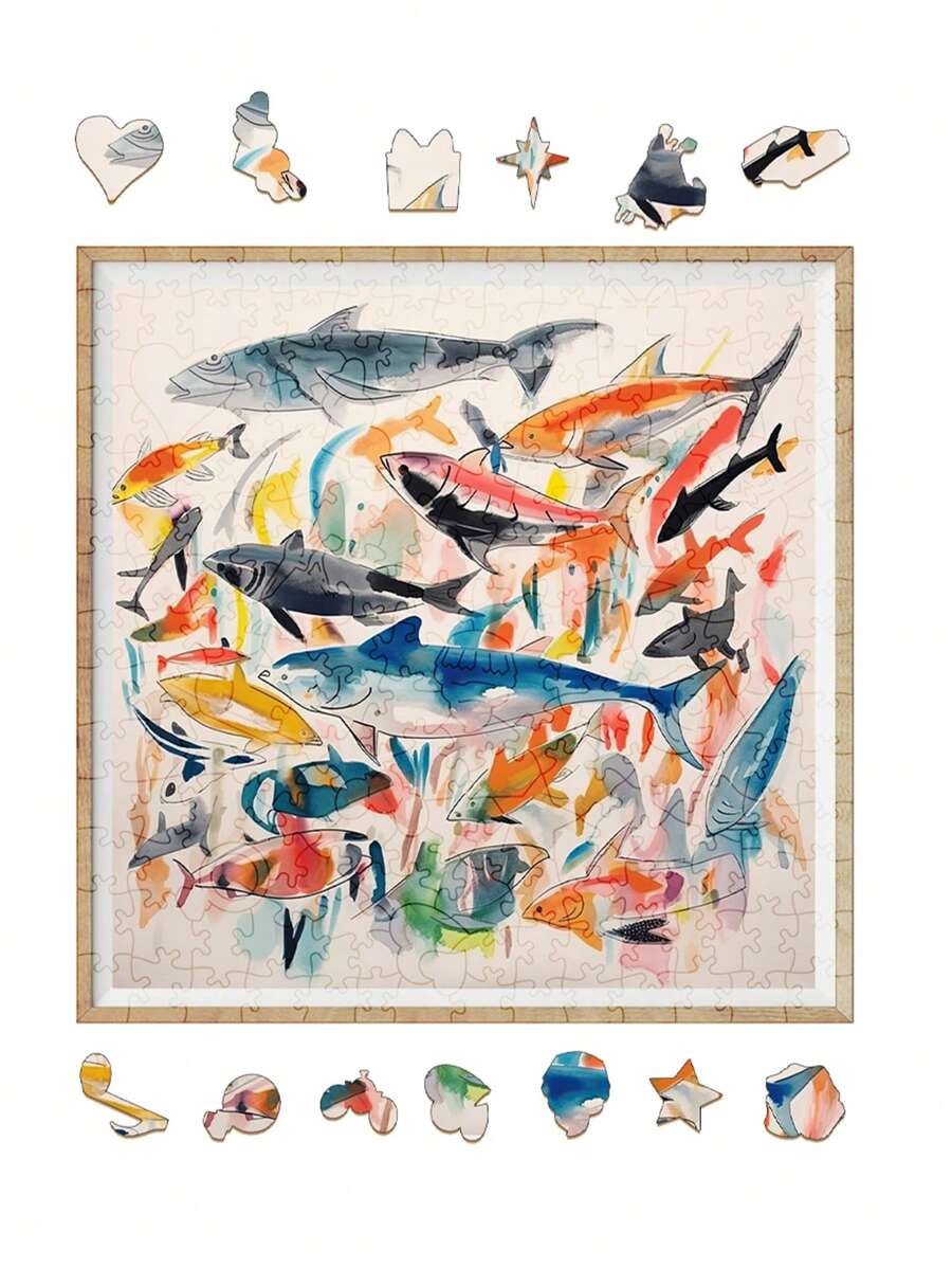 1pc Set Of Interesting Asymmetric Wood Block Pattern Adult Home Party Decoration Hanging Picture Wooden Puzzles - Multicolor - View 1