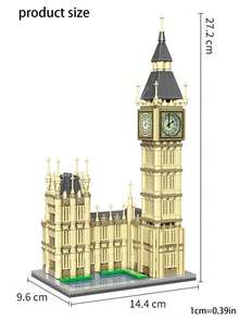 815塊倫敦大笨鐘建築模型積木,附浪漫led燈和可轉動時鐘,適合成人玩具(含真實時鐘) - 米色 - 查看 2