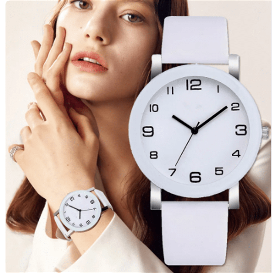 Fashion Casual PU Leather Watchband Round Quartz Watch For Women