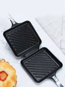 1只雙面防粘三明治烤盤,鋁合金烘焙工具,多功能烘焙模具 - 黑色 - 查看 3