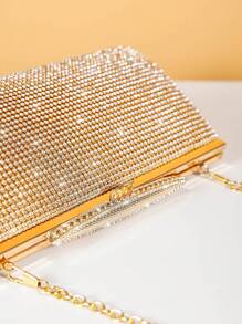 Glamorous Glitter Bling, Sequin, Luxury, Shiny Golden Rhinestone Decor Fashionable Clutch Bag For Women, Suitable For Evening Party Evening Bag, Dinner Bag For Party Girl, Woman, Bride Perfect for Party, Wedding, Prom, Dinner/Banquet, For Cocktail - Gold - View 7