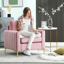Velvet Accent Chairs Set Of 2, Mid Century Modern Single Sofa Chair, Tufted Upholstered Armchair, Reading Lounge Club Chair For Living Room, Bedroom, Comfy Accent Sofa Chairs - 粉色 - 查看 5