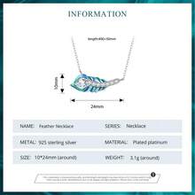 bamoer 1入組925純銀藍色的孔雀羽毛墜飾項鍊