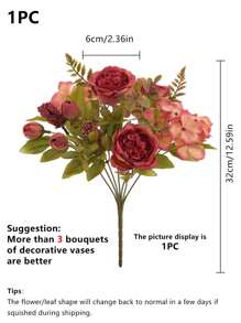 1PC/3PCS 人造 7 头牡丹丝绣球花束，新娘手捧花材料，家居，餐厅，花瓶装饰，婚礼装饰，背景墙装饰，花婚车用 DIY 花环材料，门楣，花材料，情人节礼物，秋季装饰，情人节，礼物 - 橘色 - 查看 2