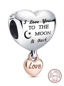 925純銀吊墜珠子愛你Love月亮星星玫瑰金色珠子適合手鍊項鍊女性DIY首飾類 - 銀色 - 查看 1