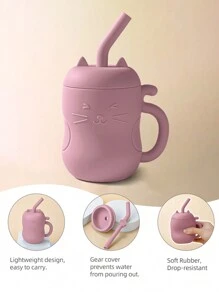 1 件儿童便携式吸管杯，150 毫升/5 盎司硅胶带手柄，婴儿饮水瓶，宝宝的第一个训练杯 - 粉色 - 查看 6