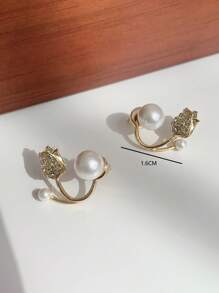 1pair Luxurious Rhinestone Inlaid Tulip Shaped Faux Pearl Flower Earrings - Fashionable All-Match Ear Jewelry - Multicolor - View 5