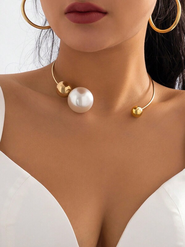 1pc Fashionable Open Collar Ball Shaped Statement Necklace, Suitable For Women To Wear On Daily, Party And Banquet