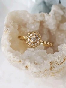 1 chiếc nhẫn đeo tay hình hoa tròn bằng bạc Sterling S925 thời trang cổ điển sang trọng mạ vàng 14K dành cho phụ nữ dự tiệc trang sức cuộc sống hàng ngày - Vàng - Xem 5