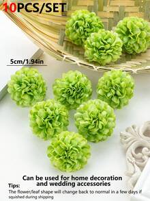 10pcs/Set Artificial Hydrangea Pompom Flower Heads For DIY Gift Box, Wedding Decoration, Bride & Bridesmaid Wrist & Corsage Supplies - Green - View 5