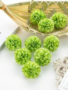 10pcs/Set Artificial Hydrangea Pompom Flower Heads For DIY Gift Box, Wedding Decoration, Bride & Bridesmaid Wrist & Corsage Supplies - Green - View 3