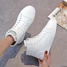 女式高筒休閒運動鞋,頂級pu皮革保暖白鞋,女士休閒高筒白色運動鞋,大尺寸女士白色休閒鞋