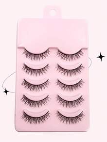 Asiteo 5 Pairs Manga Lash Soft Natural Eyelashes Wispy Eyelashes Daily Dating Makeup Eyelashes - 黑色 - 查看 2