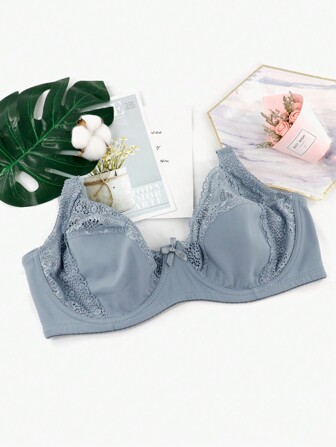 1pc Women's Solid Color Lace Hollow Out Ultra-Thin Single Underwire Bra