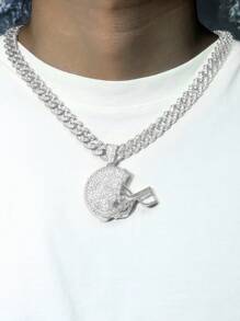 1入組美式足球頭盔吊墜項鍊11mm扣環鏈條適合男士女性日常裝飾 - 銀色 - 查看 1