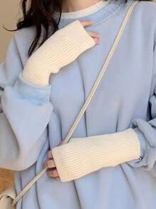 1 雙女式純色針織手套,方便、保暖、有彈力、護腕,適合日常通勤 - 米色 - 查看 1