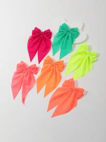 6个简约荧光丝带蝴蝶结鳄鱼夹发夹，可爱情人节发夹，发爪，发卡，学习用品，优雅，学院风，蝴蝶结，发饰，头饰，发夹 - 彩色 - 查看 6