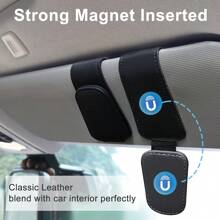 Magnetic Leather Sunglass Holder for car, Eyeglass Hanger Clip for Car Sun Visor, Ticket Card Clip Eyeglasses Mount, Suitable for Different Size Eyeglasses - Grey - View 4
