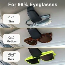 Magnetic Leather Sunglass Holder for car, Eyeglass Hanger Clip for Car Sun Visor, Ticket Card Clip Eyeglasses Mount, Suitable for Different Size Eyeglasses - Grey - View 5