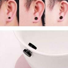 Pair Of 2 Fake Piercing Earrings Magnet Expander Black 2x10mm - Black - View 2