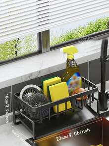 1pc Kitchen Faucet Rack Sponge Drain Basket, Toilet Storage Rack, Kitchen Faucet Sponge Holder, Stainless Steel Storage Rack Sink Organizer, Detachable Hanging Faucet Drain Rack For Sponge, Brush, Towel, Scrubbers, Bathroom And Kitchen Supplies - Black - View 5