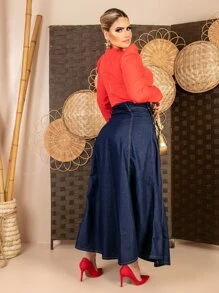 Women Denim Skirts - Dark Wash - View 2