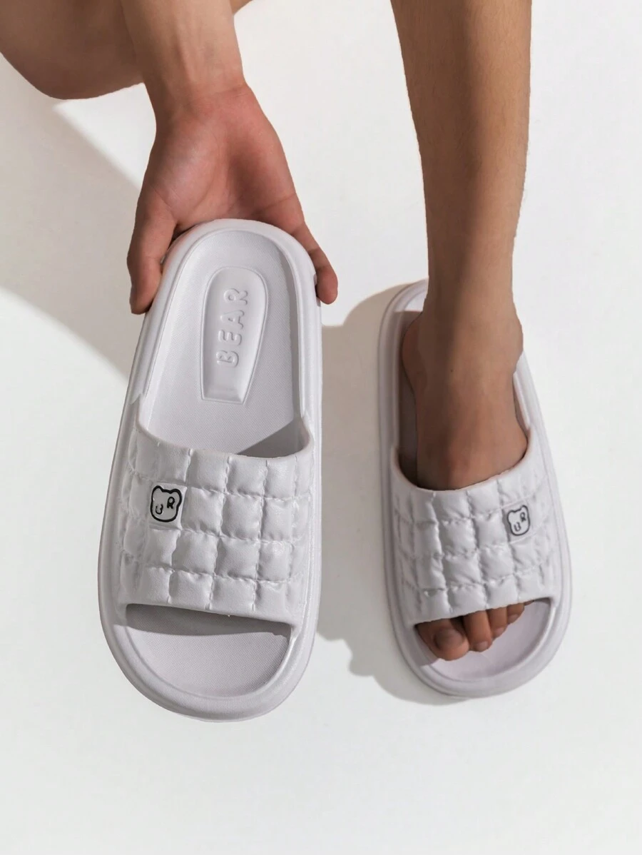 Men Slippers Beach Slides Solid Color Men Thick Sole Indoor Bathroom Anti Slip Shoes Summer Couple Sandals - Grey - View 1