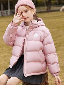 Girls' Fashionable Thickened Pink Hooded Down Jacket For Autumn And Winter