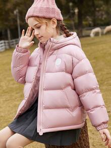 Girls' Fashionable Thickened Pink Hooded Down Jacket For Autumn And Winter