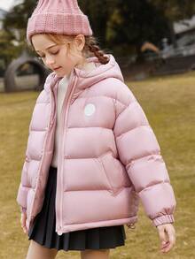 Girls' Fashionable Thickened Pink Hooded Down Jacket For Autumn And Winter