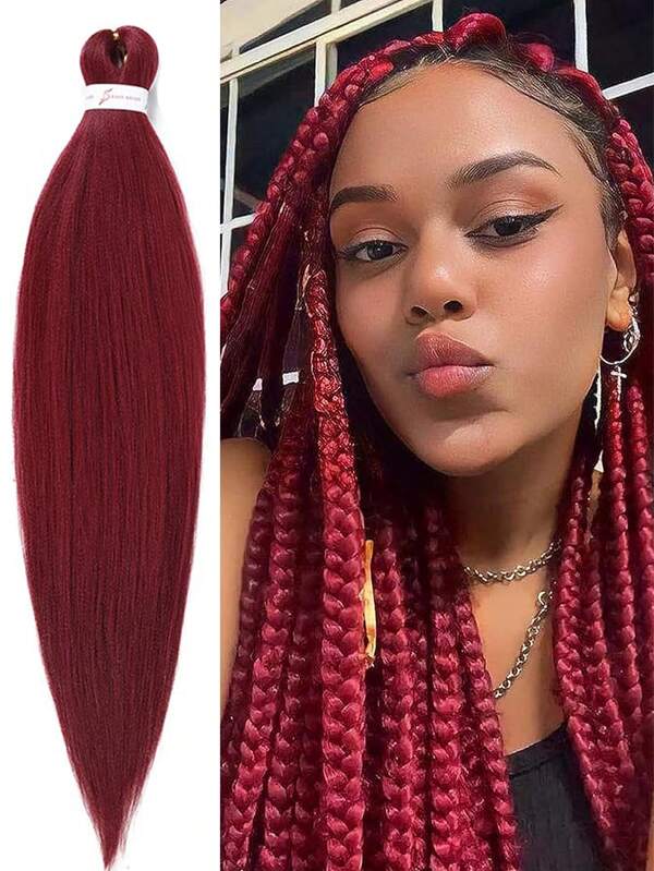 Estensione Di Capelli Tessuta Pre-tesa Da 26 Pollici Senza Nodi, Treccia In Box Professionale In Crochet Sintetico Tessuto Naturale, Confezione Di Capelli Ez Nera Con Vino